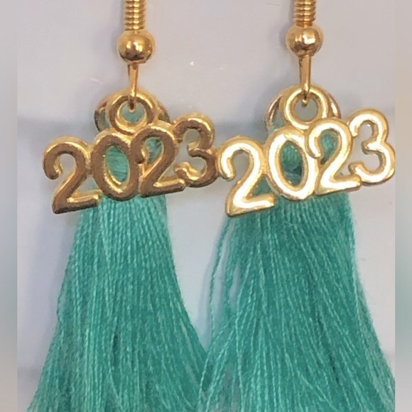 New 2024 Prom Graduation Tassels Fringe Dangle Handmade Earrings Light Teal Grad - Picture 5 of 5